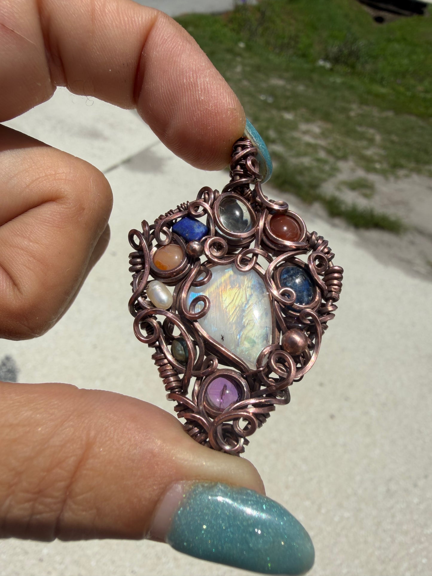 Chakra Chaos Moonstone copper pendant