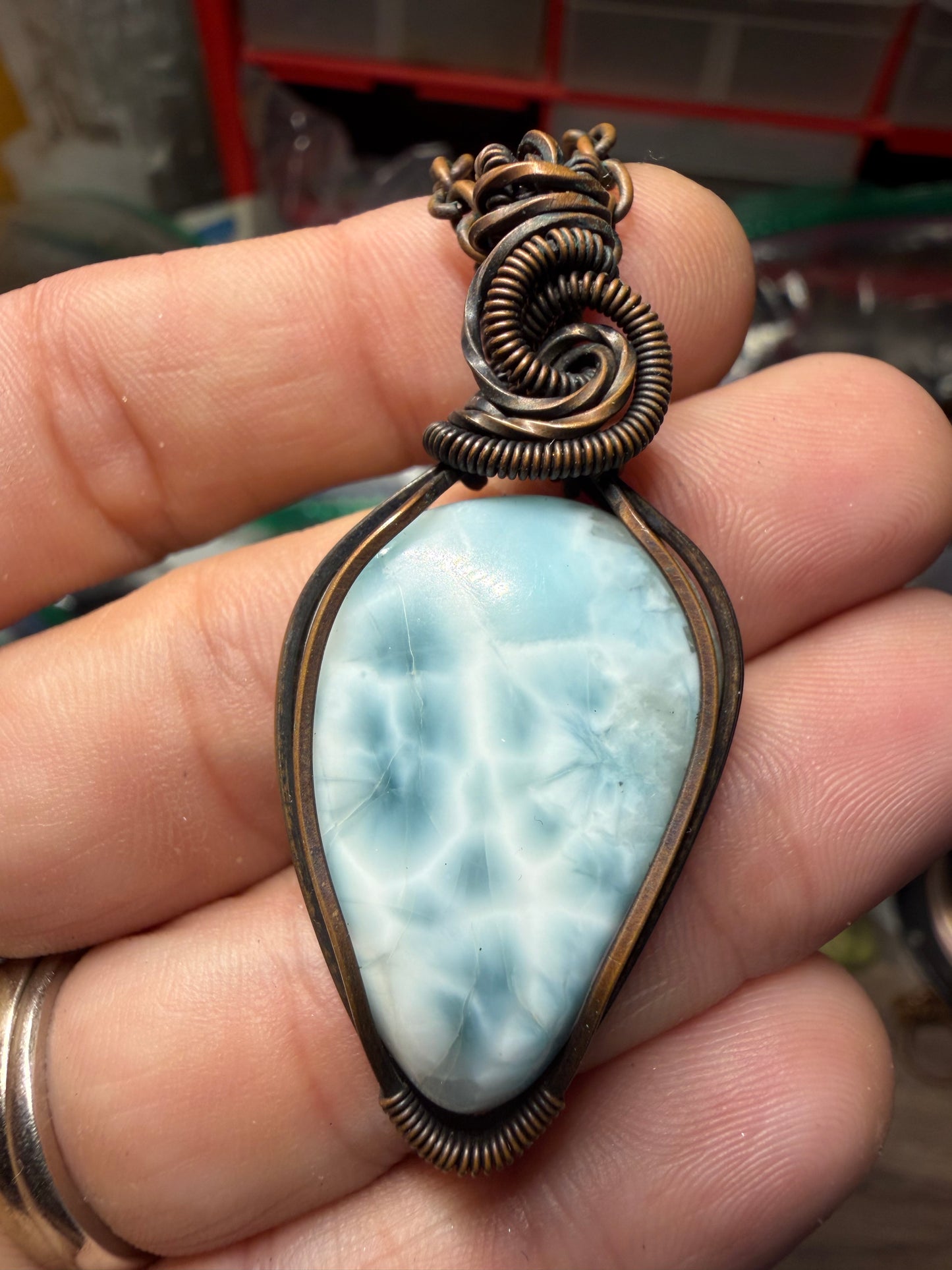 Larimar copper pendant