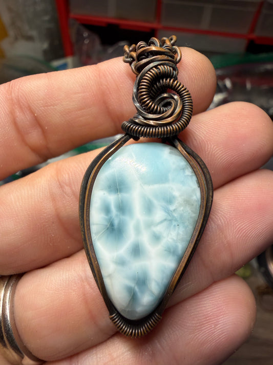 Larimar copper pendant