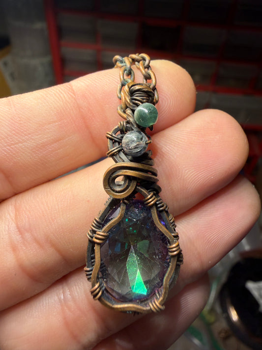 Mystic topaz copper pendant