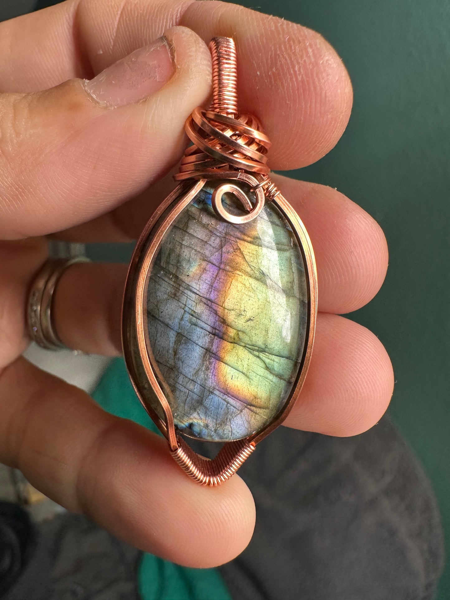 Spectrolite copper pendant