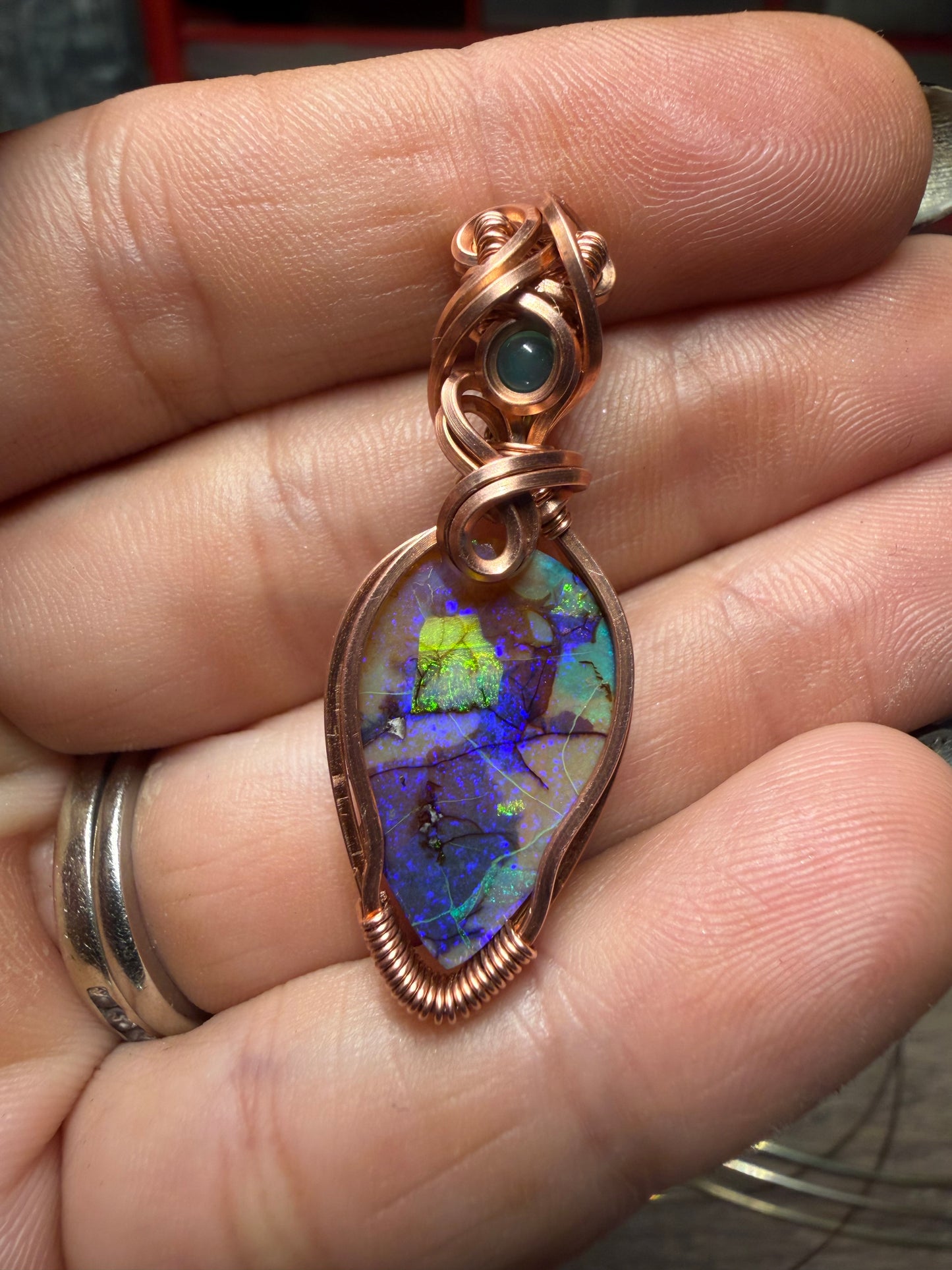 Monarch opal copper pendant