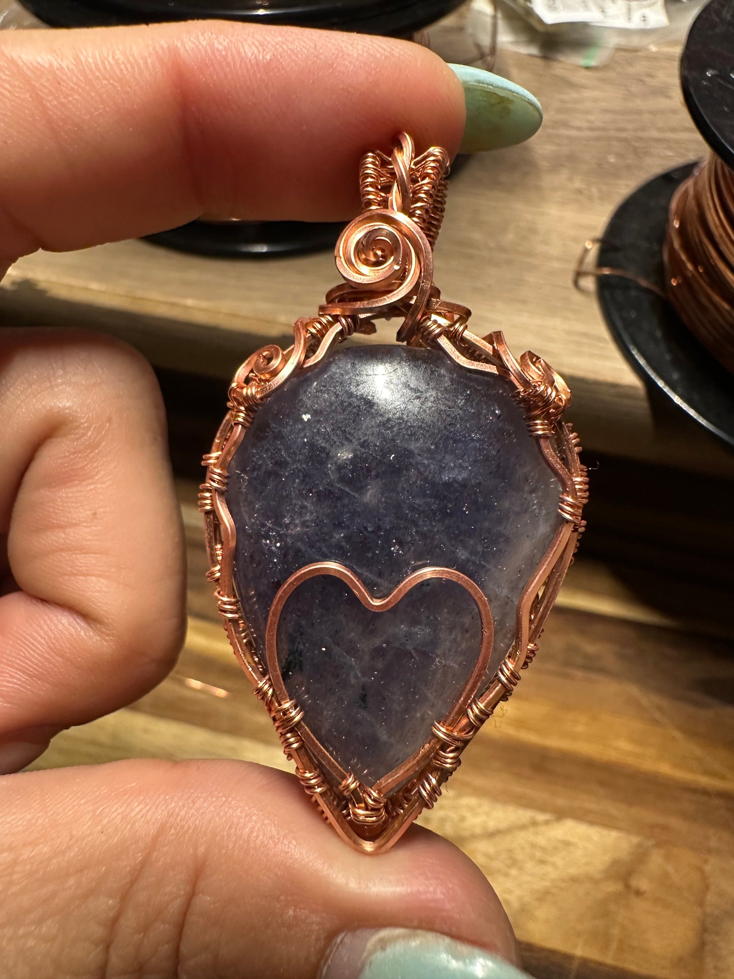 Purple aventurine copper pendant