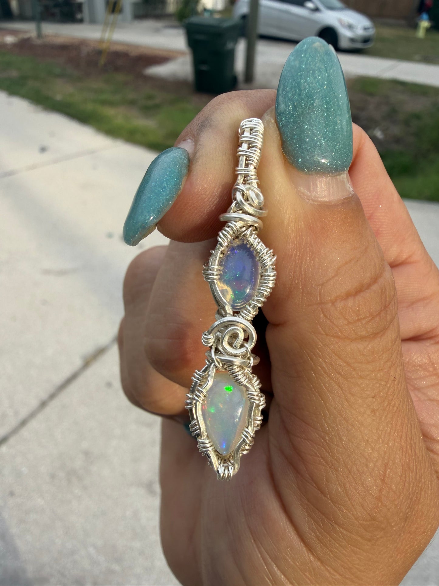 Double opal sterling pendant