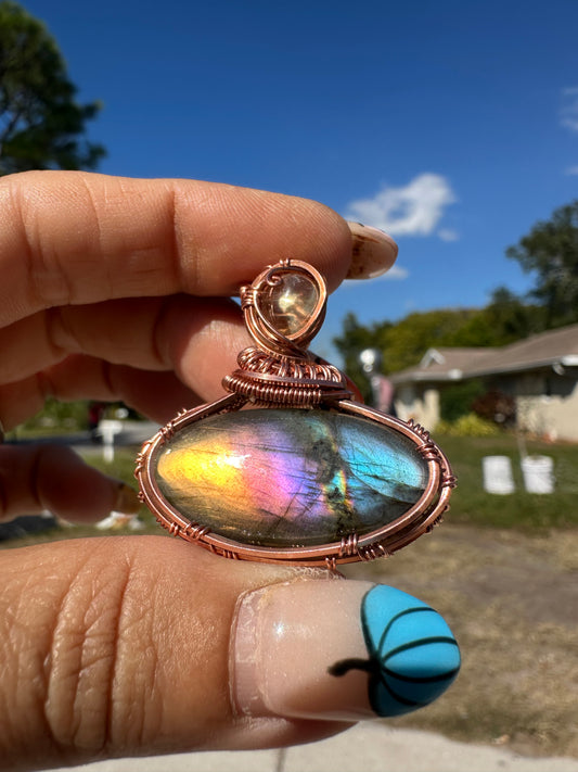 Spectrolite copper pendant