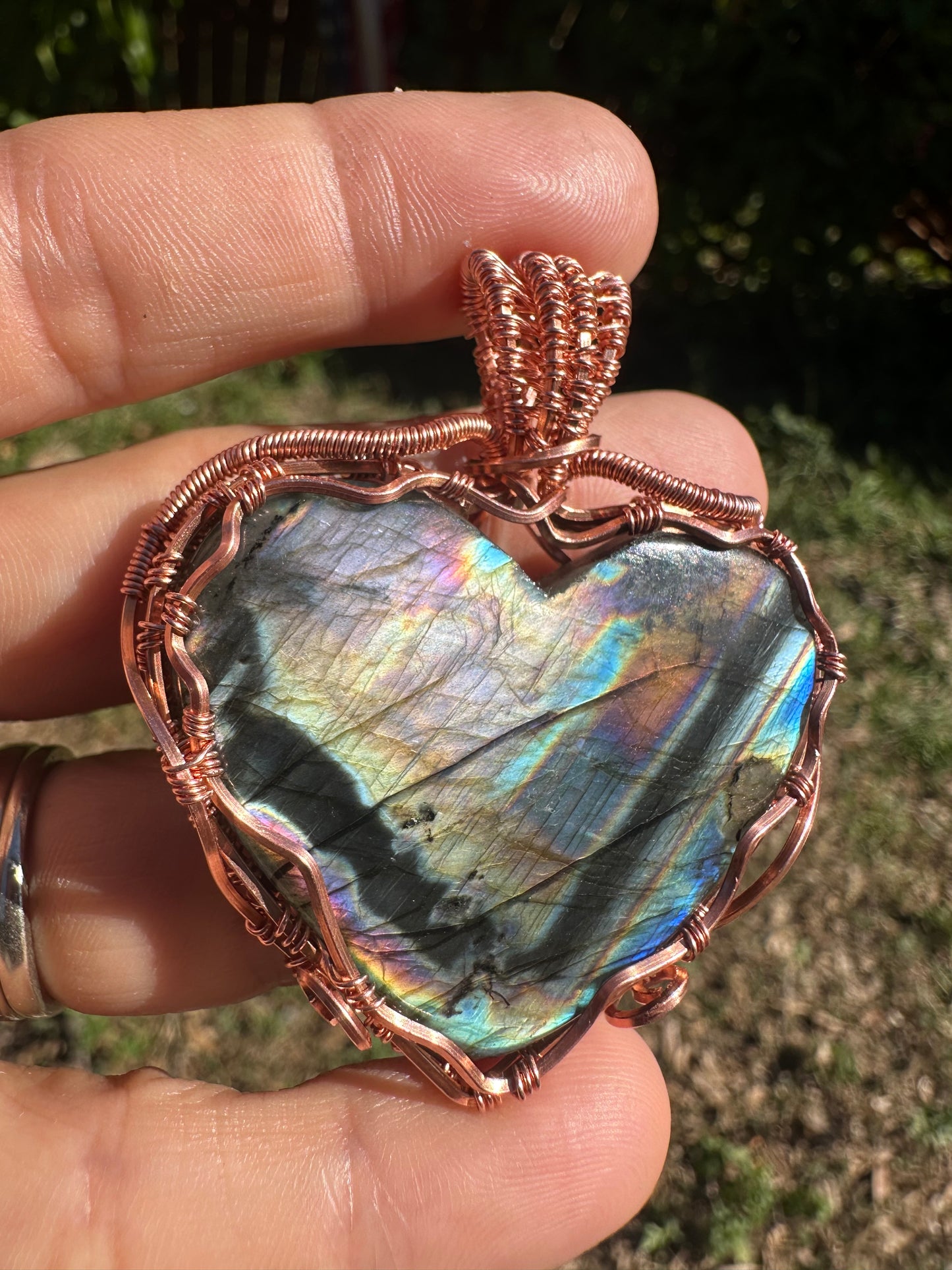 Spectrolite copper pendant