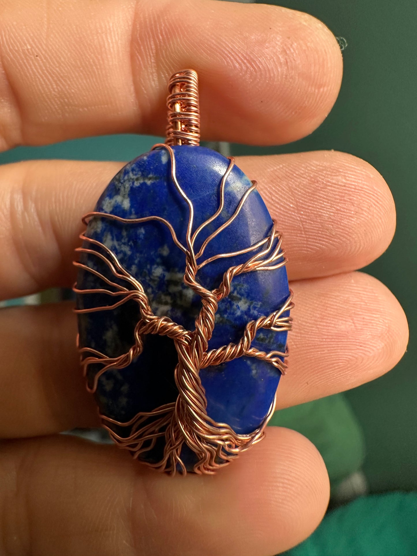 Lapis lazuli “tree of life” copper pendant wrapped