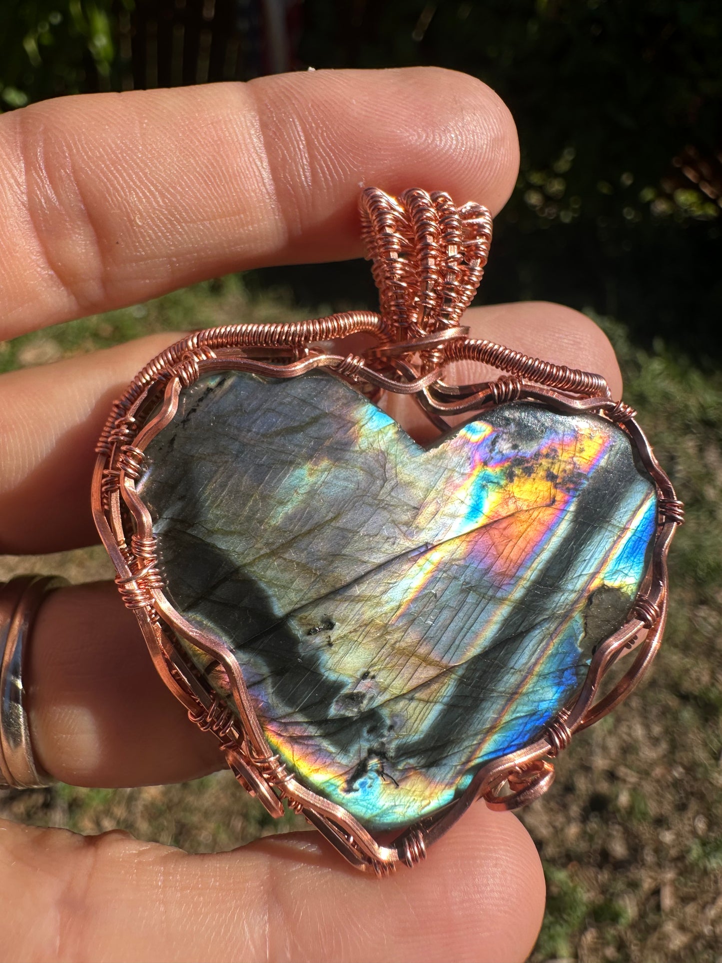 Spectrolite copper pendant