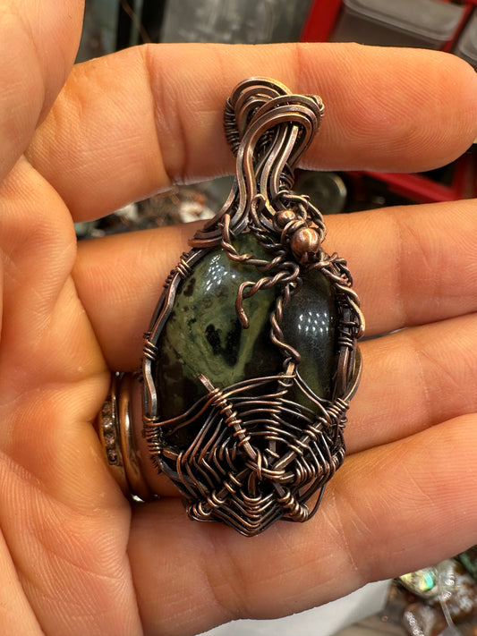 Kabamba Jasper Spider web copper pendant
