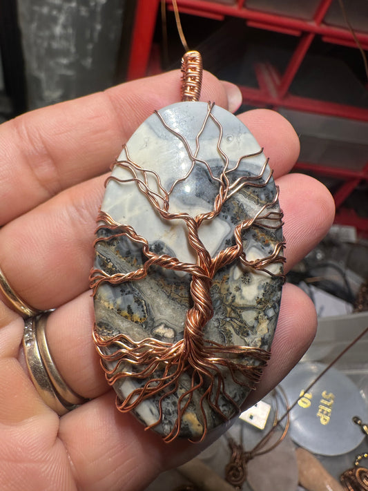 Maligano Jasper tree of life copper pendant
