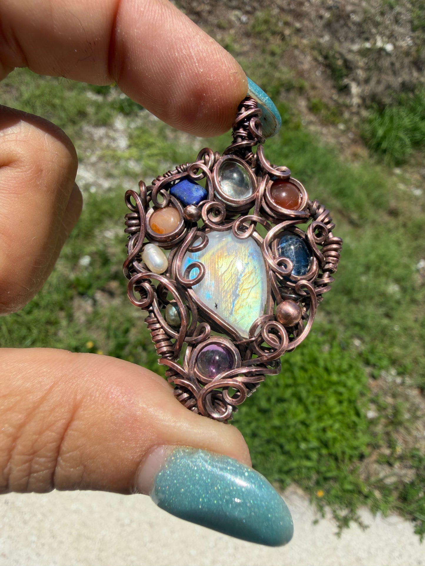 Chakra Chaos Moonstone copper pendant