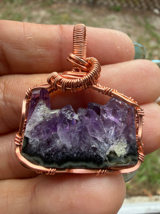 Uruguayan amethyst slice copper pendant