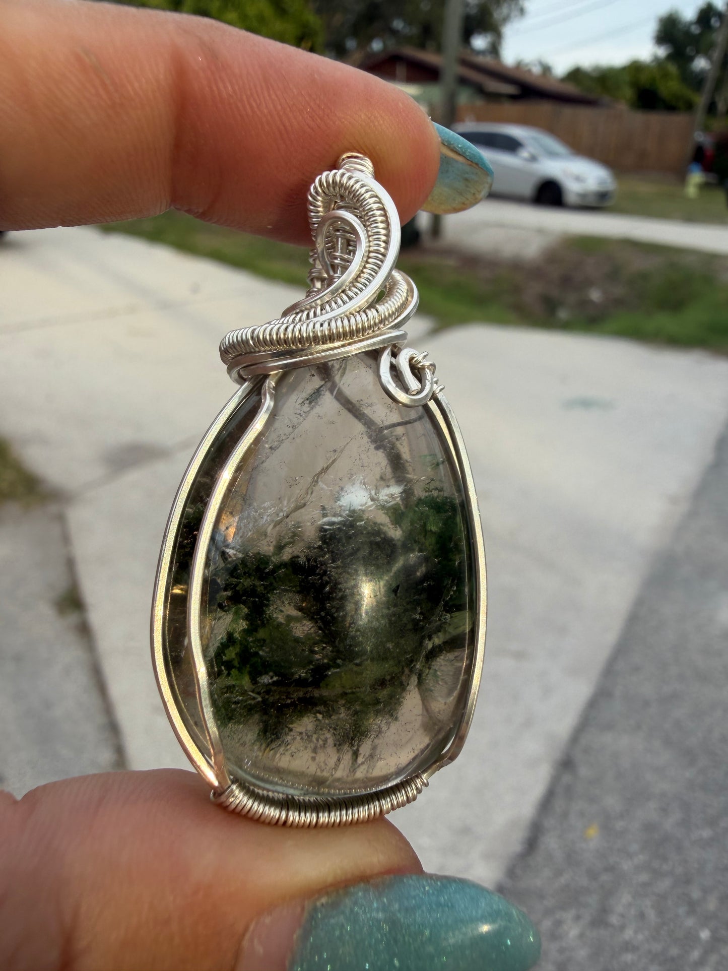 Garden quartz sterling pendant