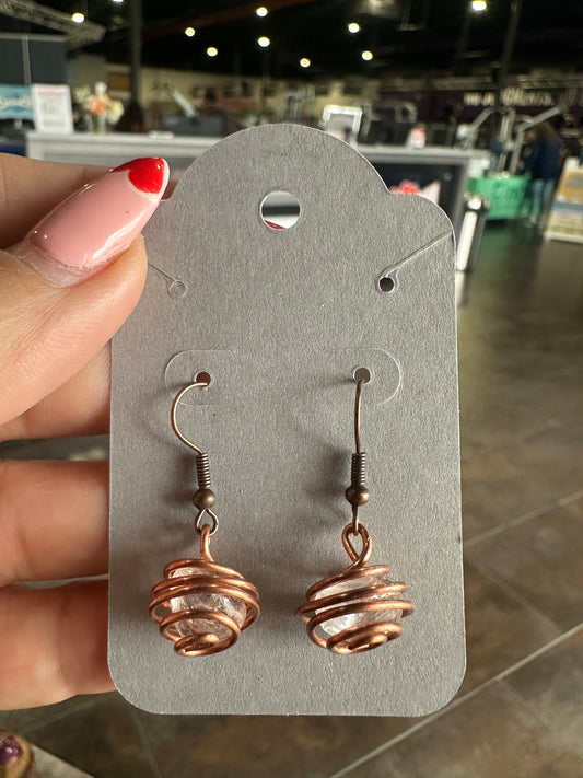 Clear quartz copper earrings