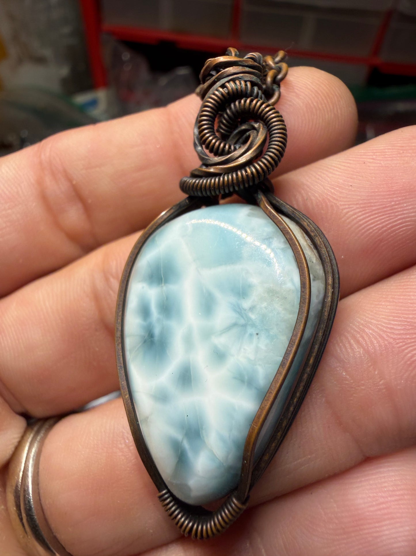 Larimar copper pendant