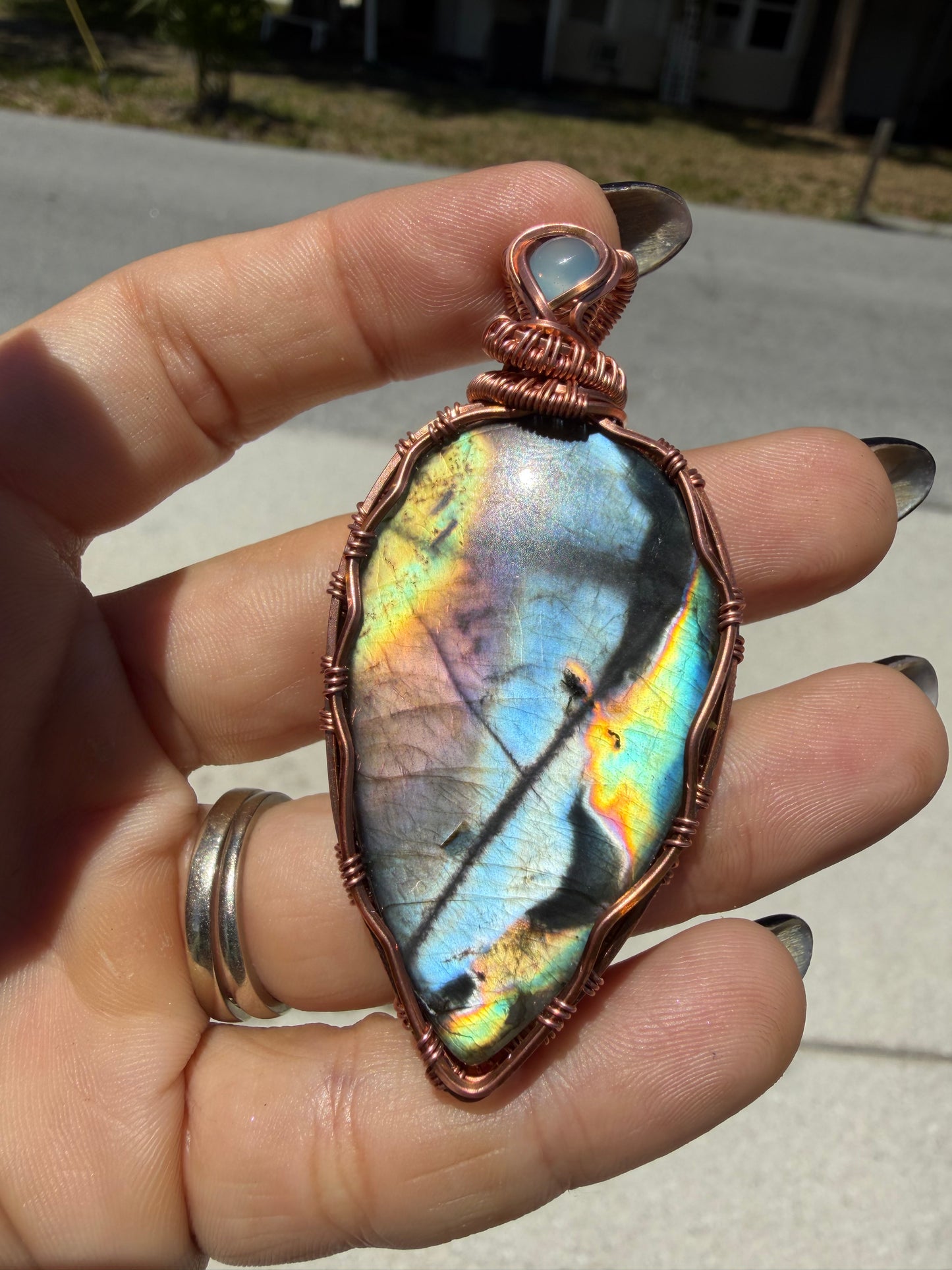Spectrolite copper pendant