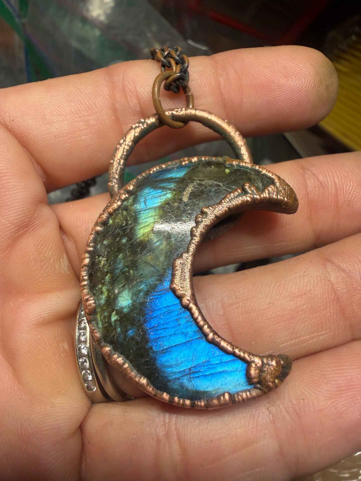 Electroformed moon copper pendant