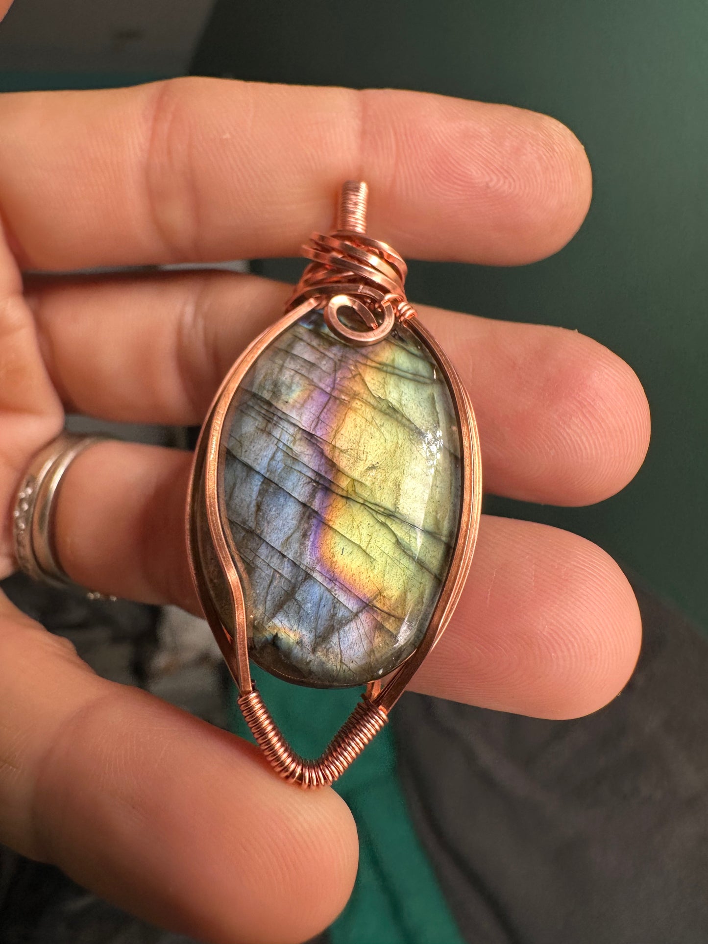 Spectrolite copper pendant