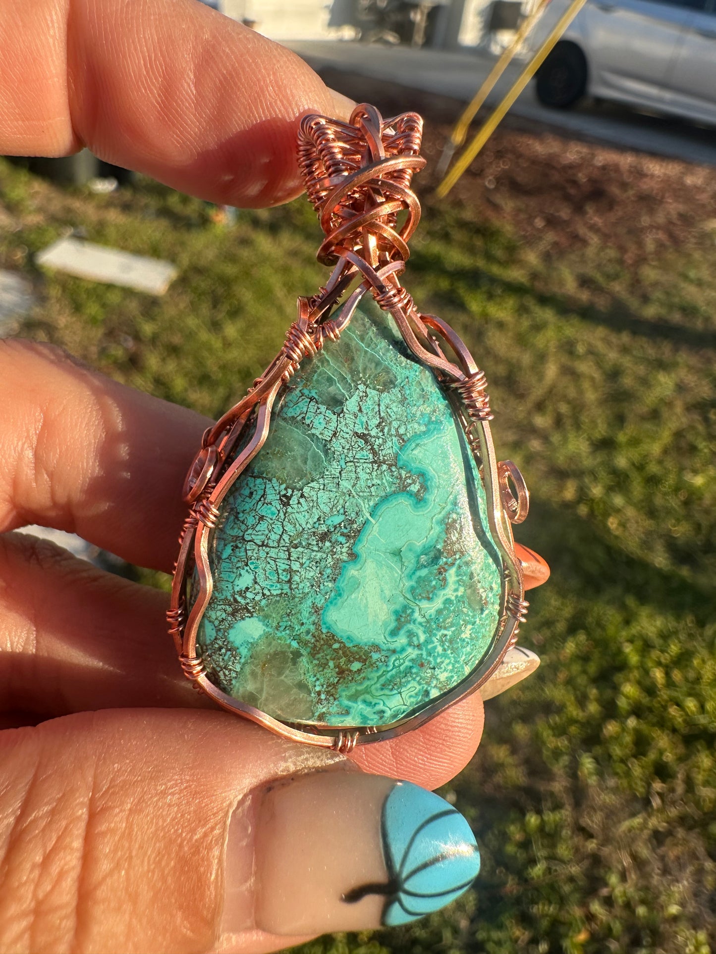 Shattuckite copper pendant