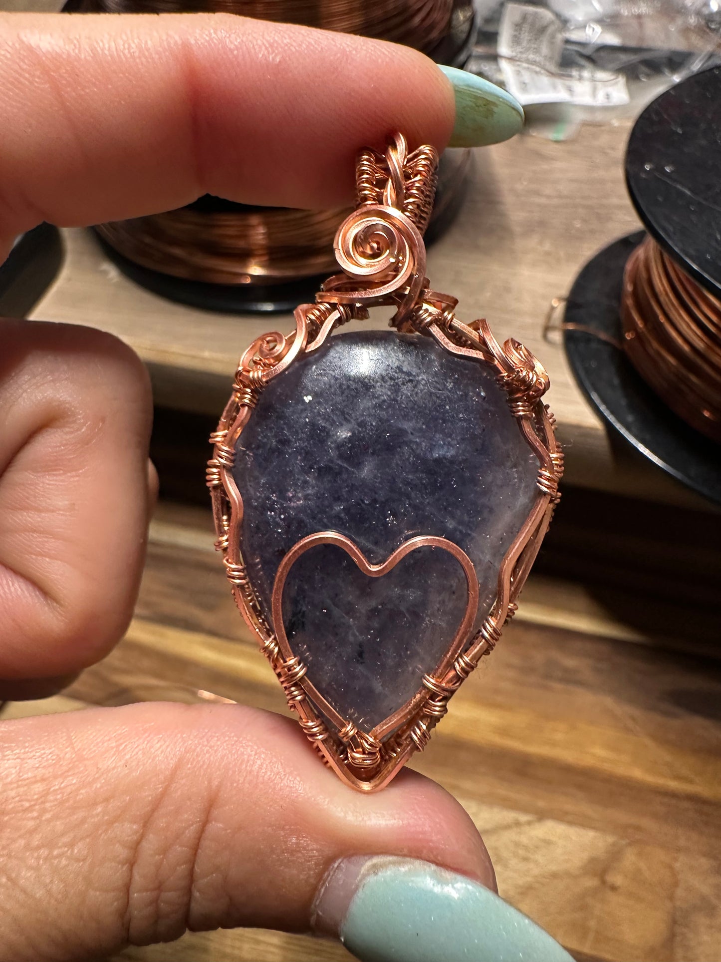 Purple aventurine copper pendant