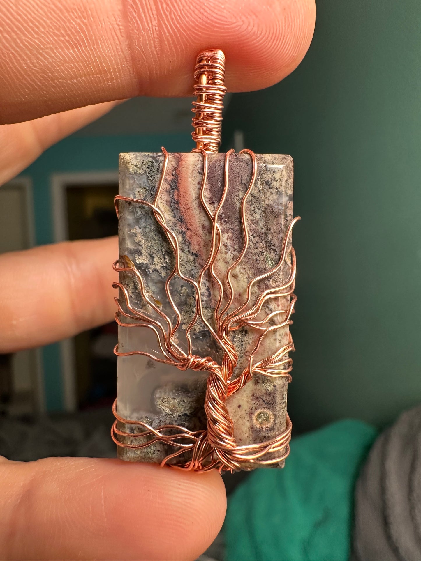 Indonesian moss agate copper pendant