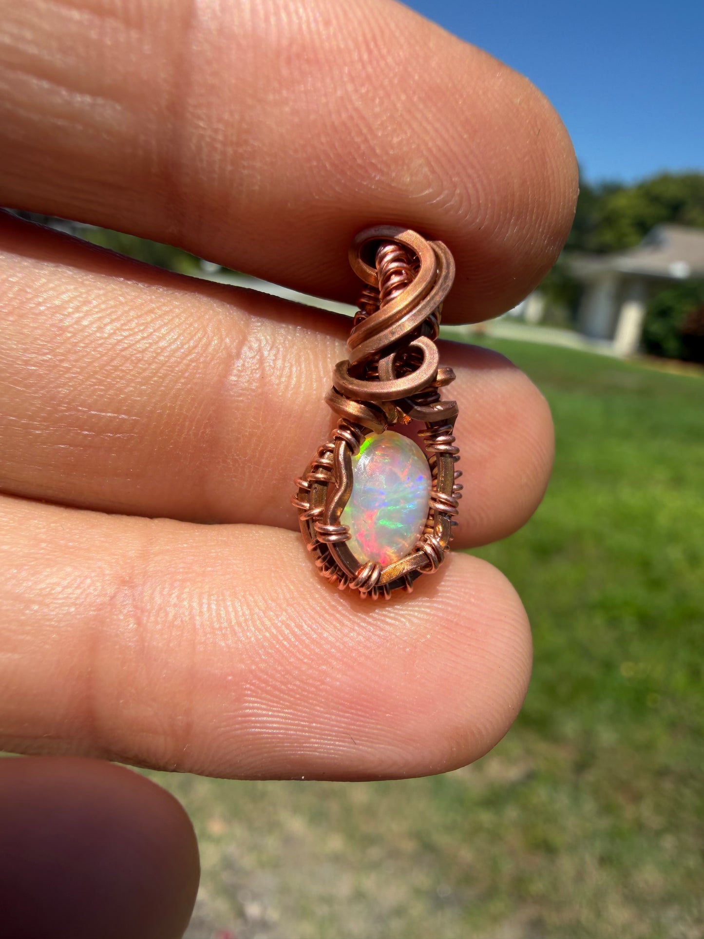 Mini opal copper pendant
