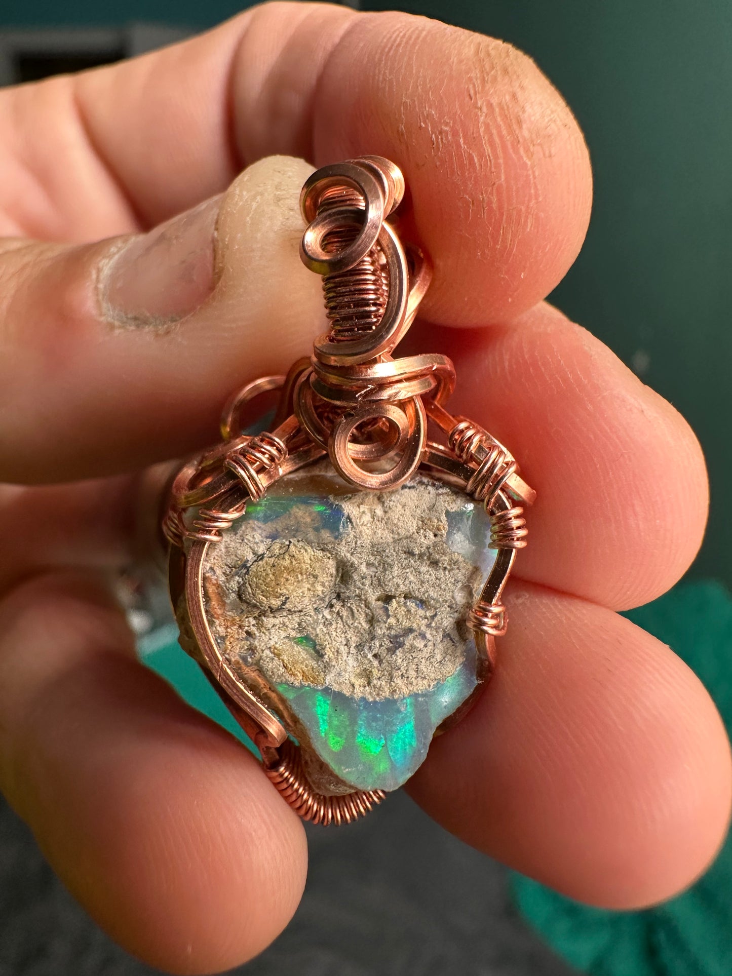 Rough opal copper pendant