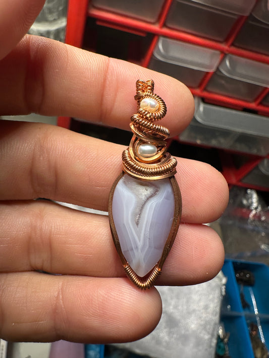 Blue lace agate copper pendant