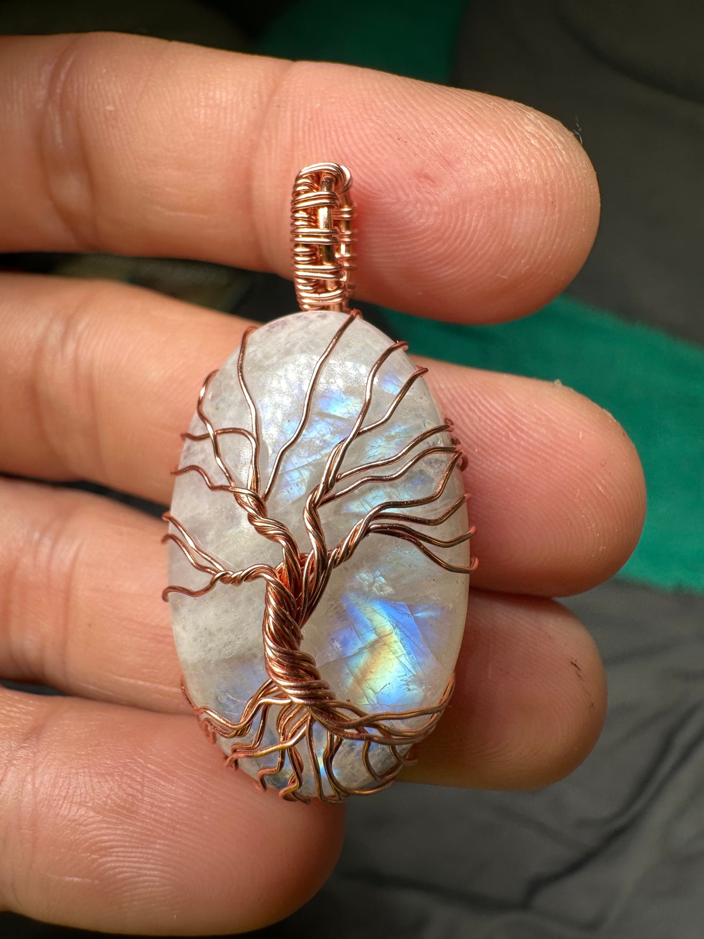 Moonstone tree of life copper pendant