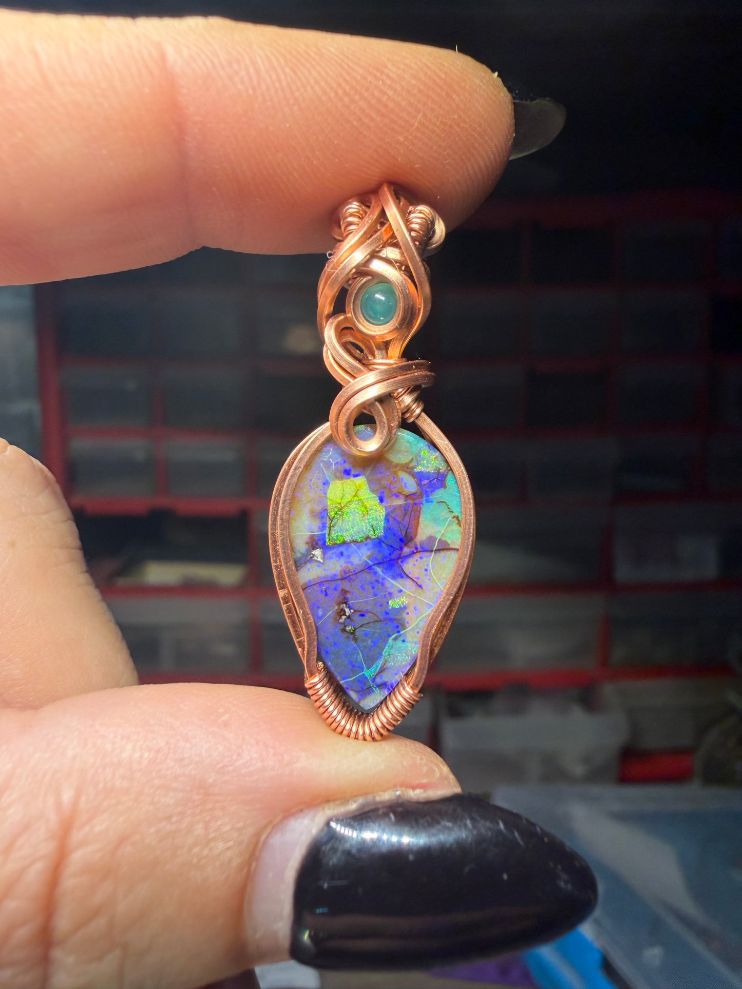 Monarch opal copper pendant