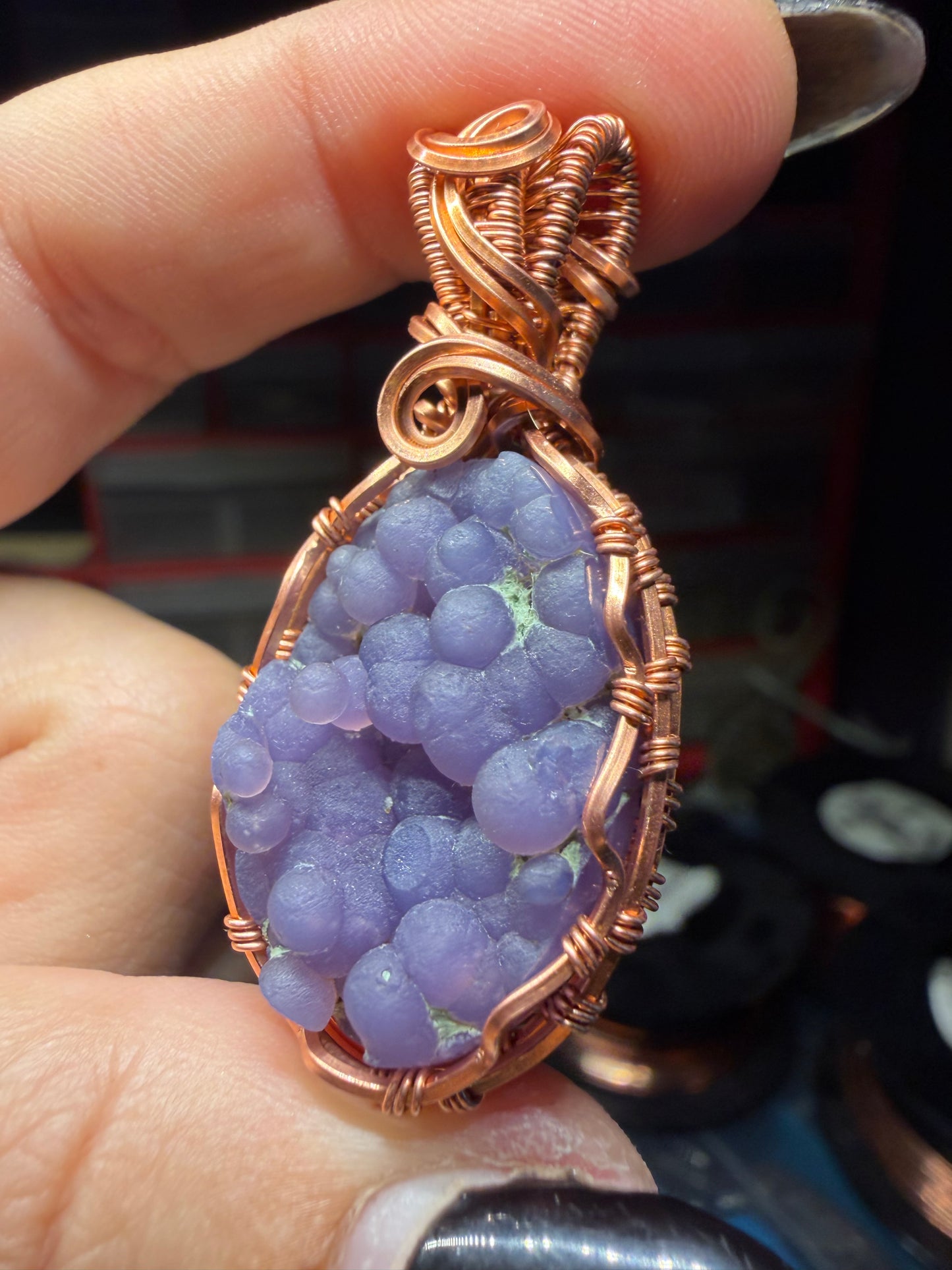 Grape agate copper pendant