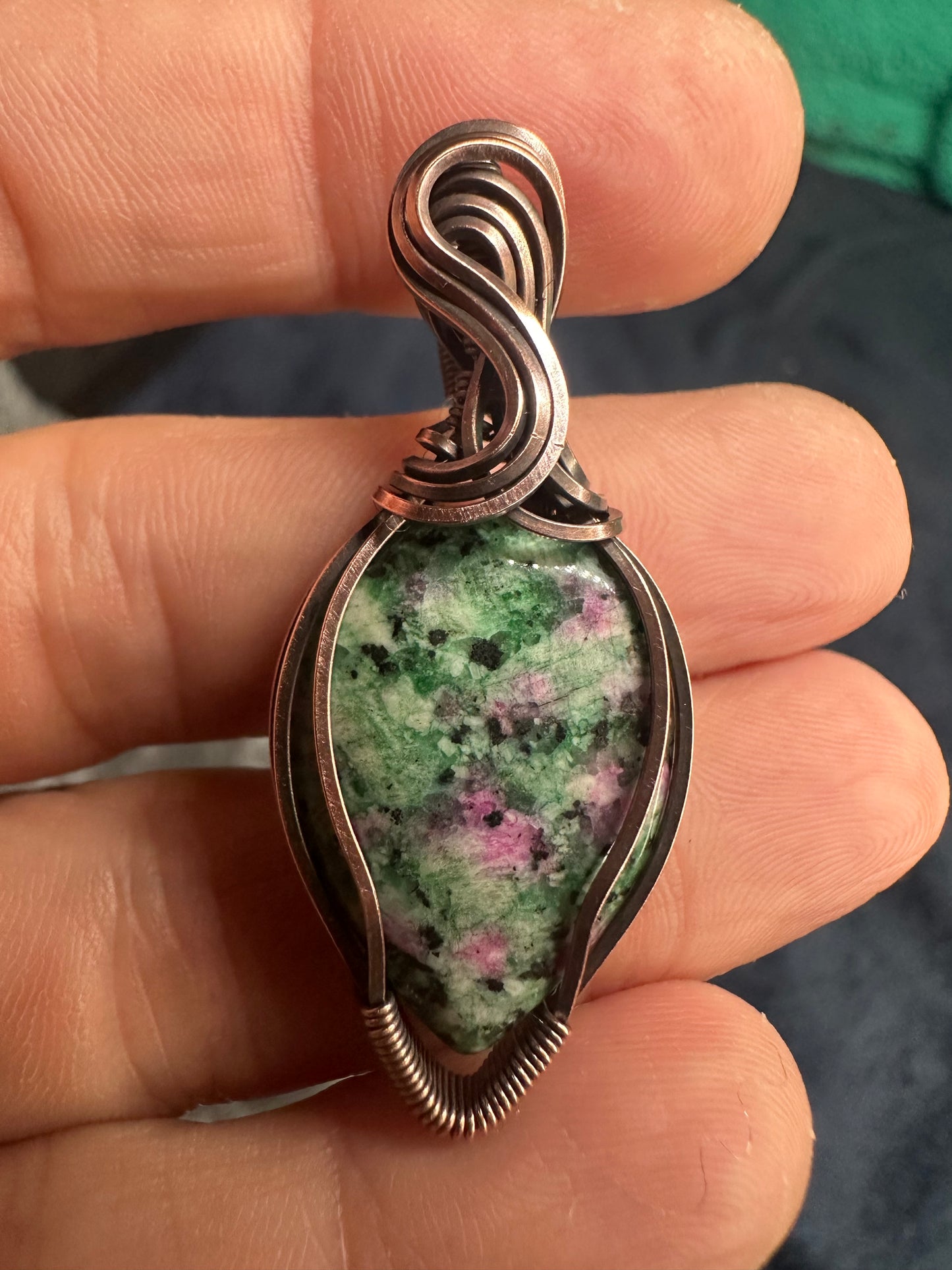 Ruby zoisite copper pendant