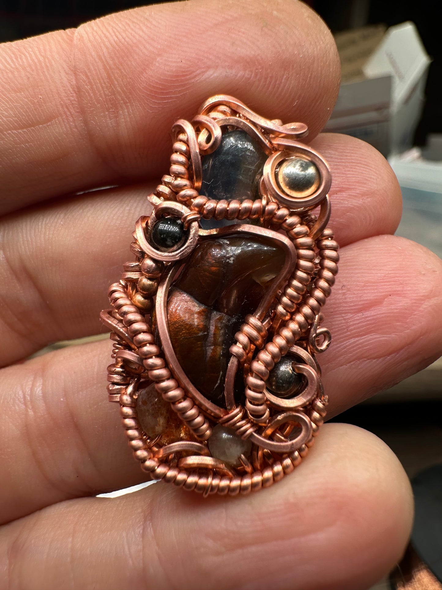 Fire agate copper pendant