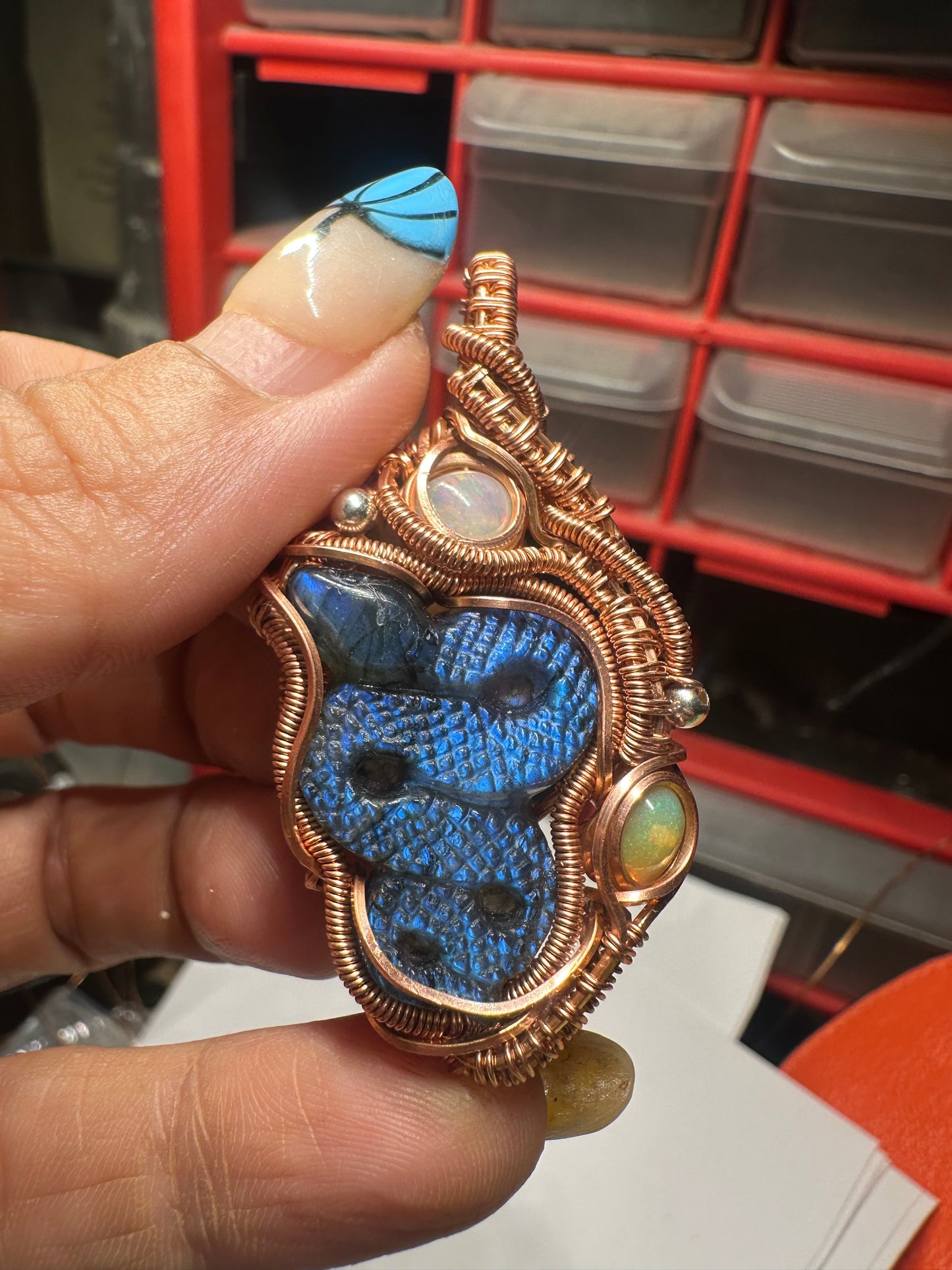 Snake carving copper pendant