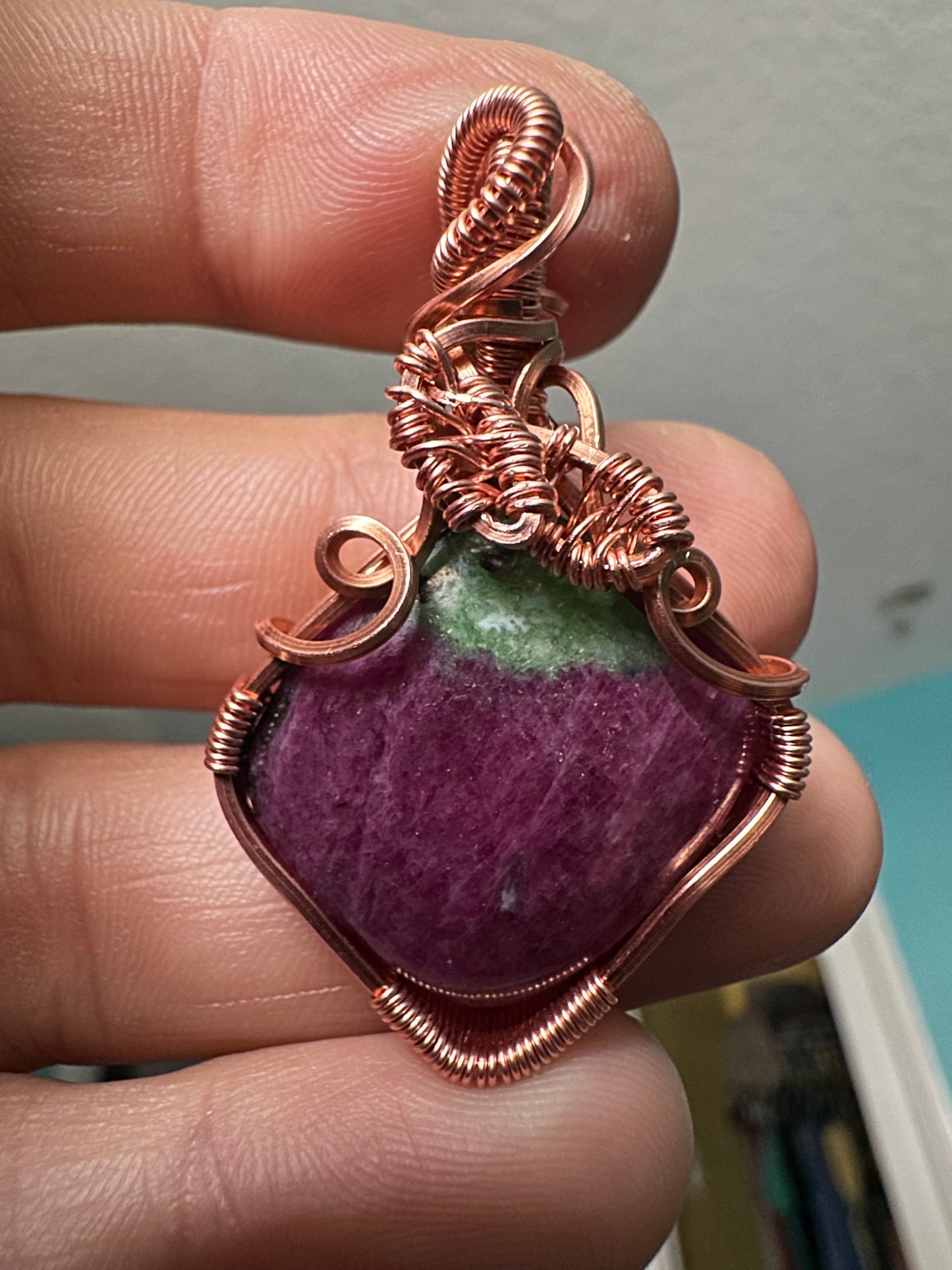 Ruby fuchsite copper pendant