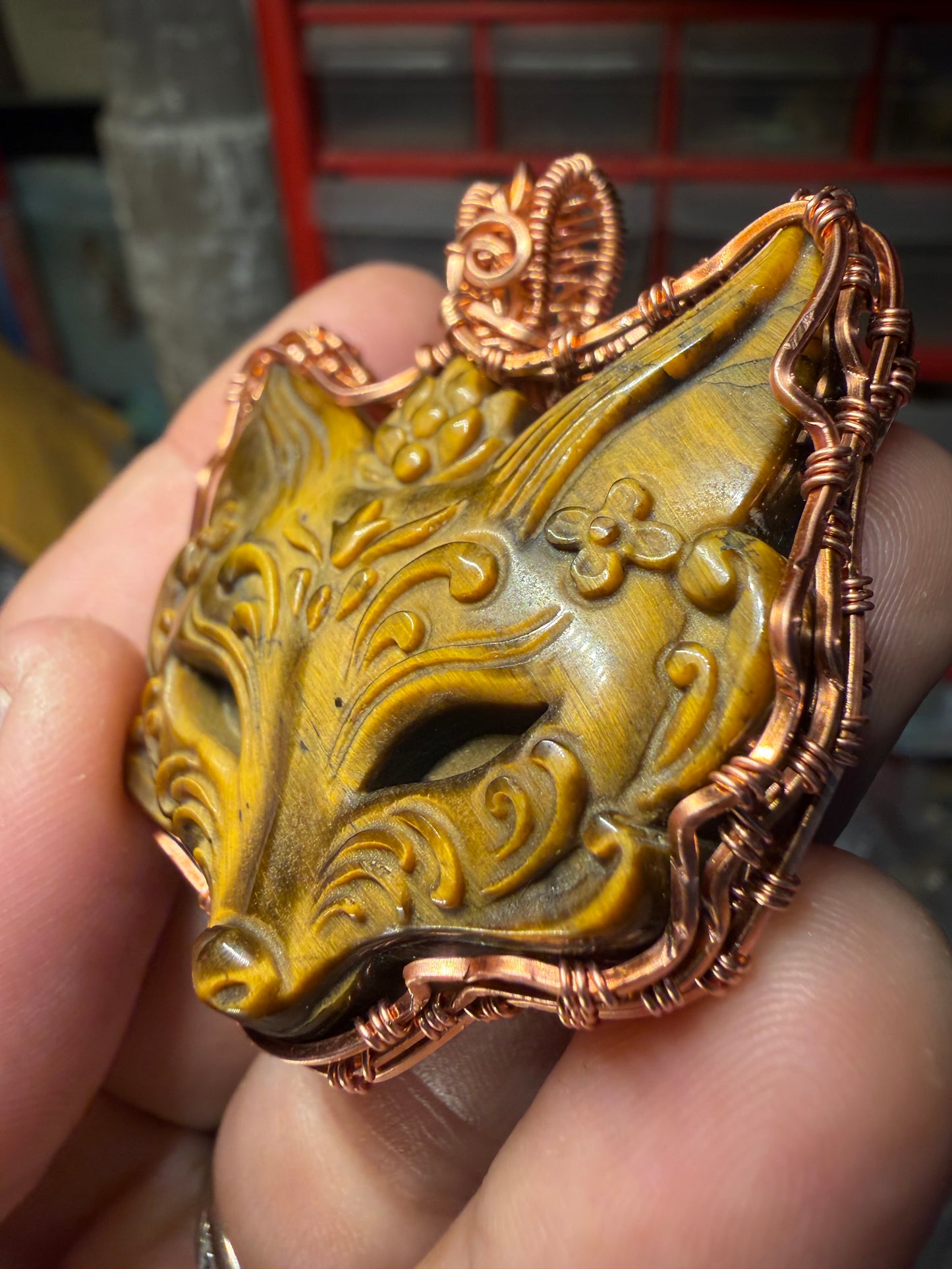 Tigers eye fox cooper pendant