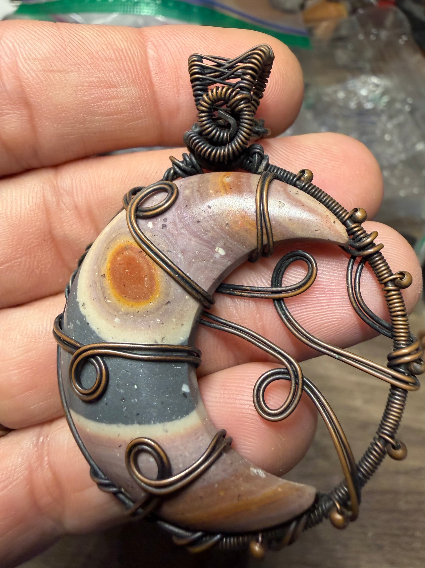 Gorgeous jasper moon copper pendant