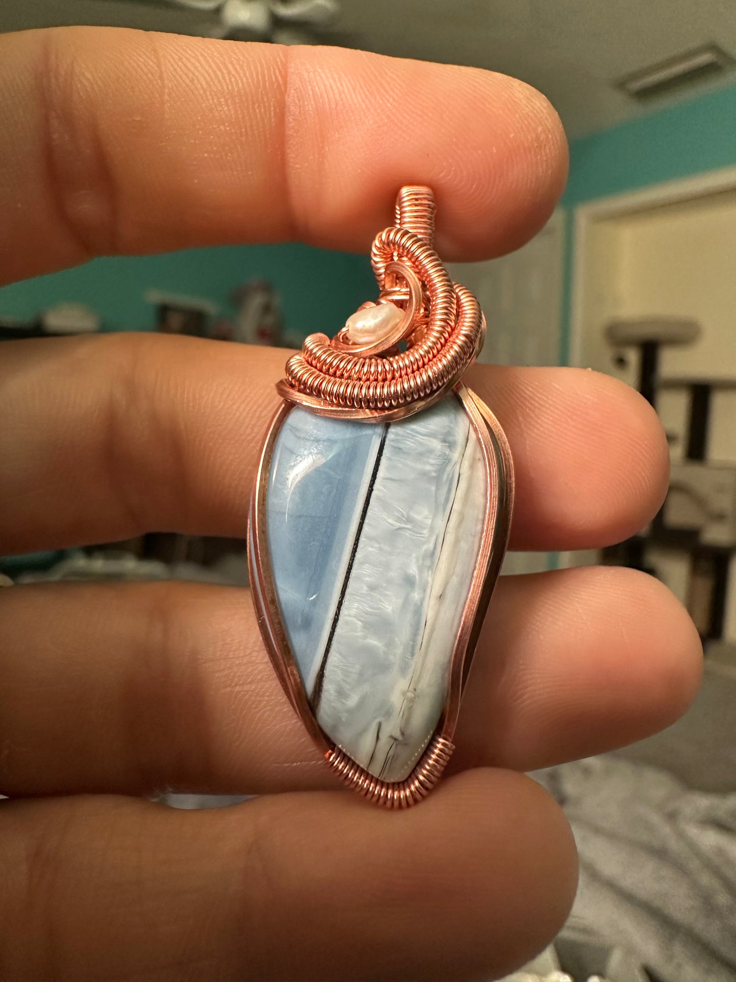 Blue opal copper pendant