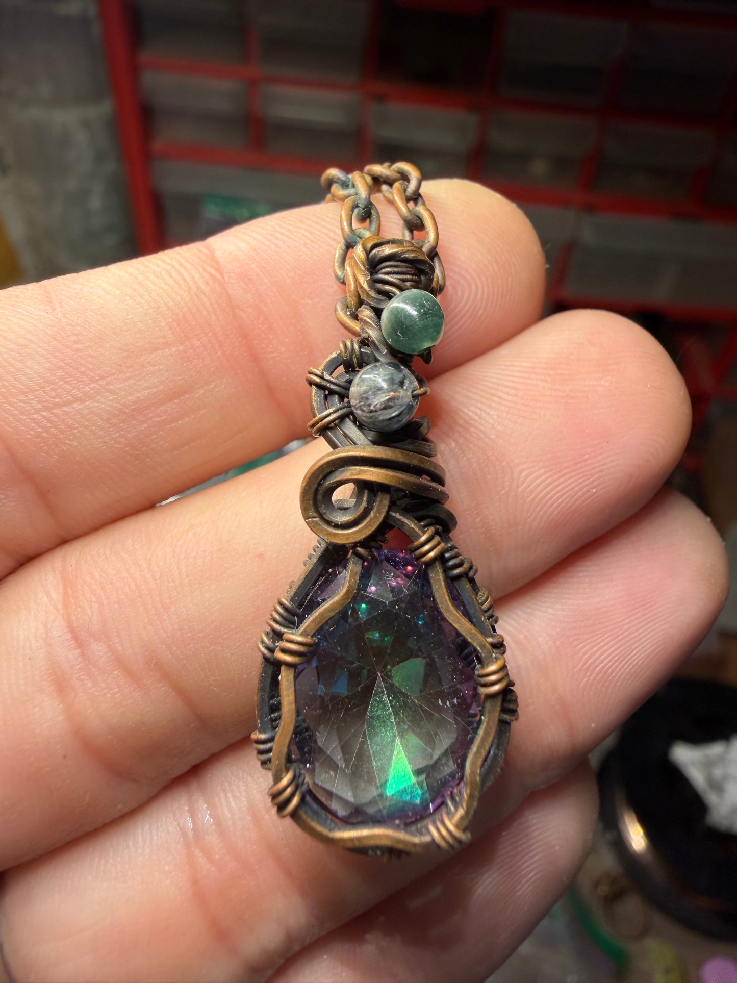 Mystic topaz copper pendant