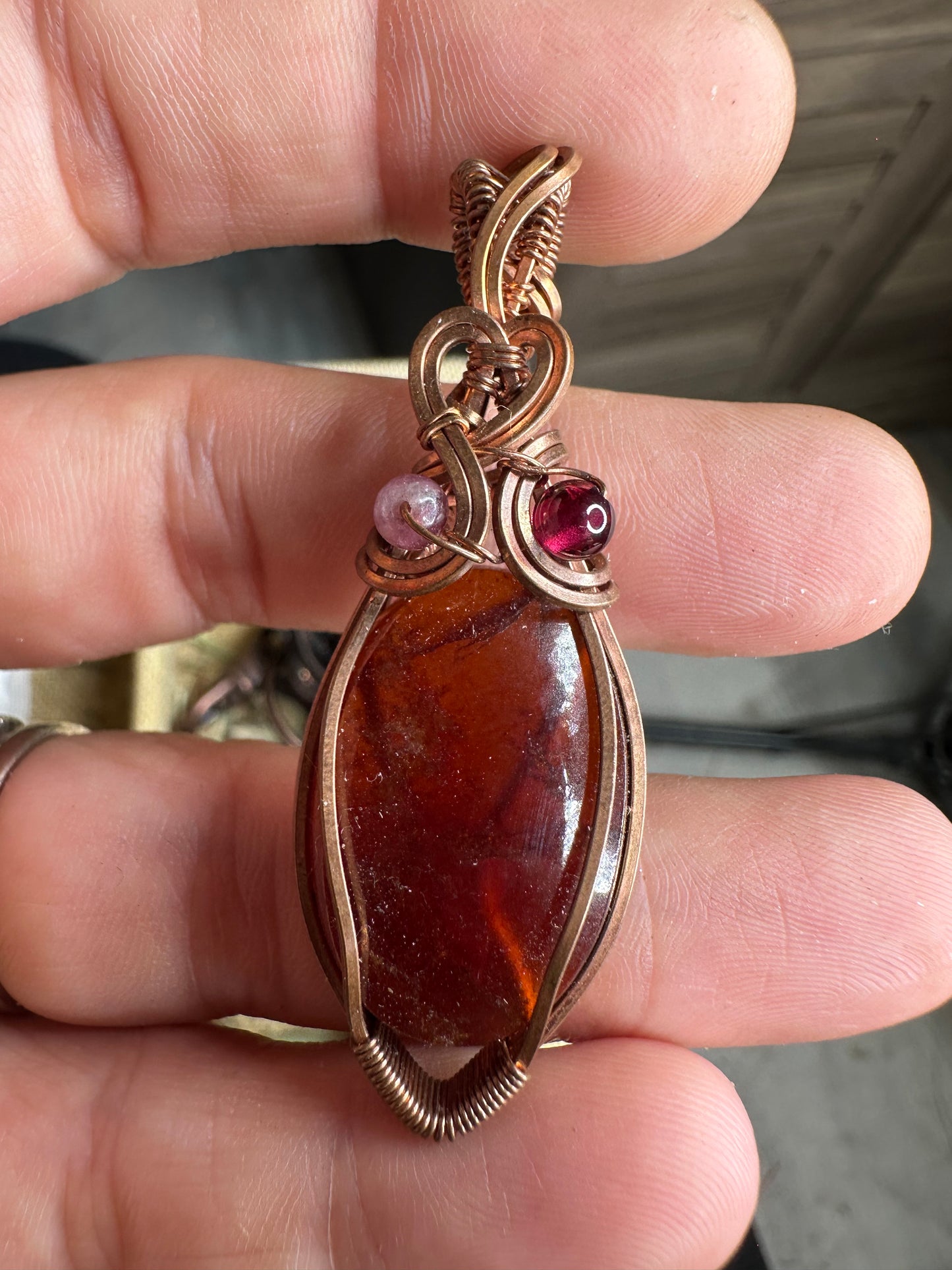 Carnelian copper pendant