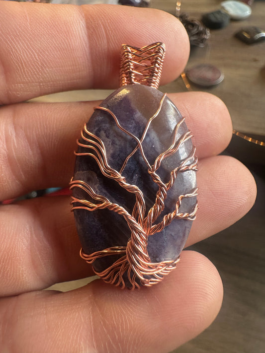 Tiffany stone tree of life copper pendant