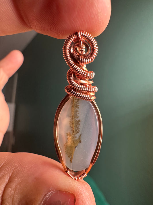 Simple dendritic agate copper pendant