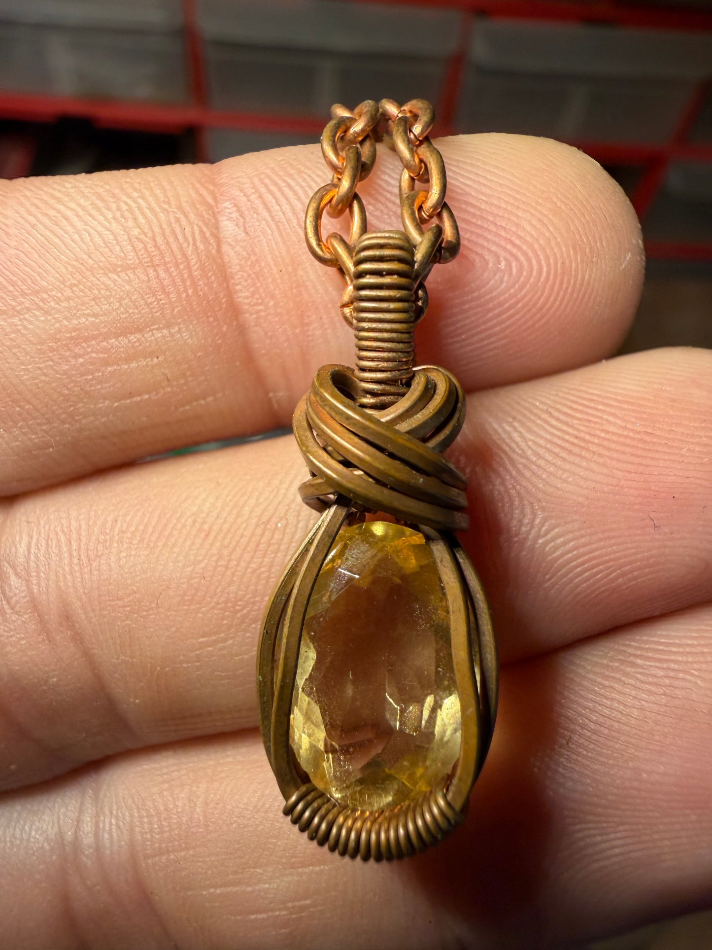 Yellow topaz copper pendant