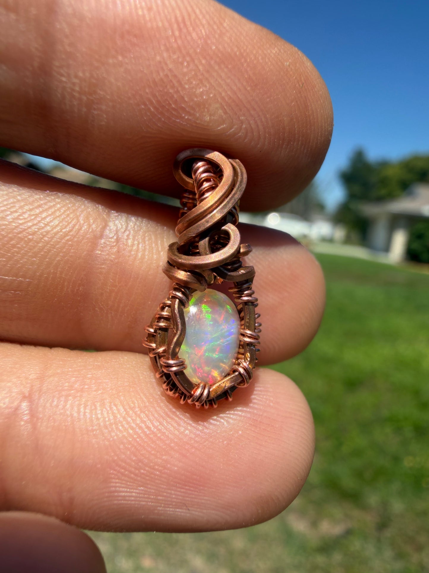 Mini opal copper pendant