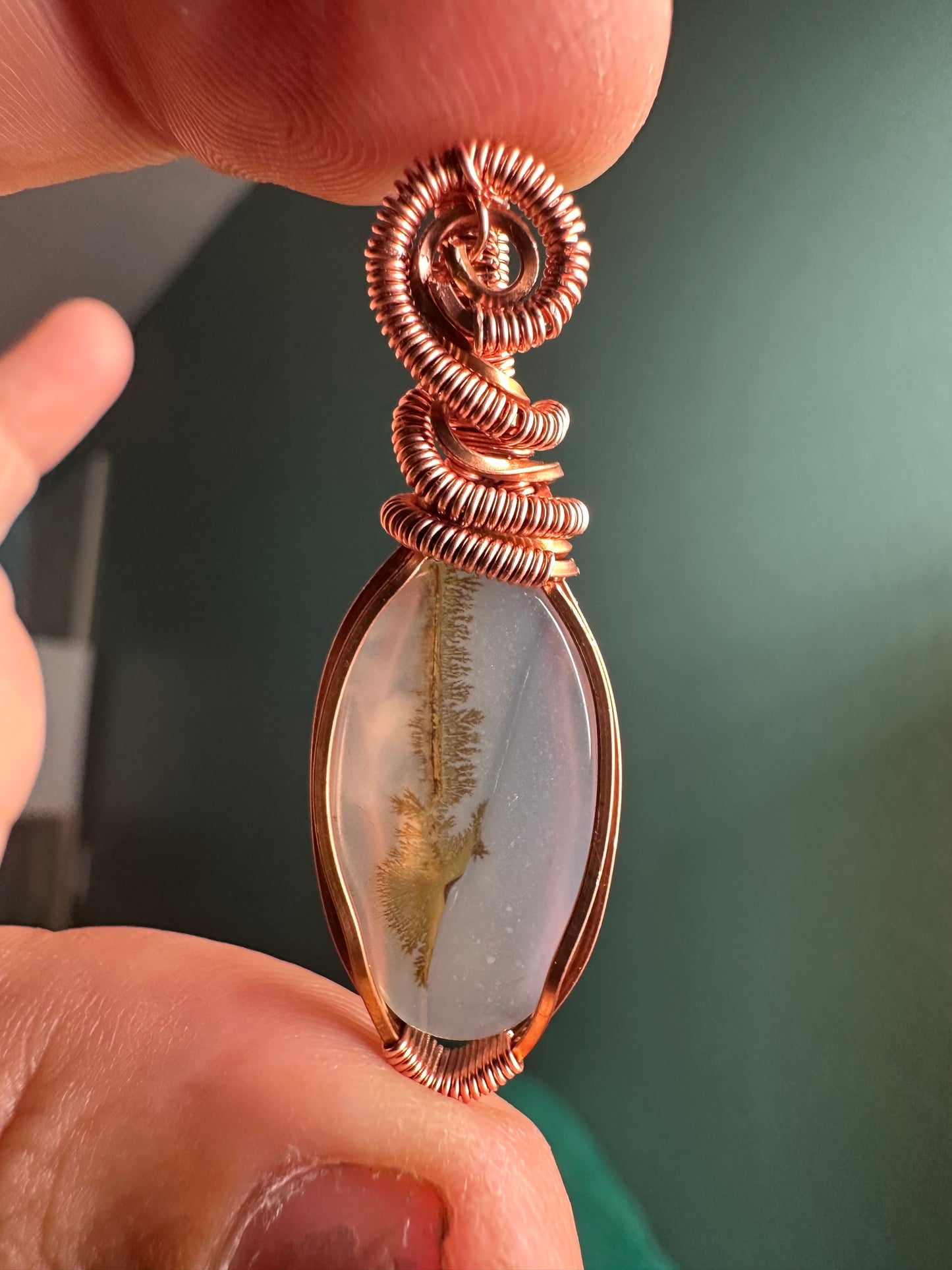 Simple dendritic agate copper pendant