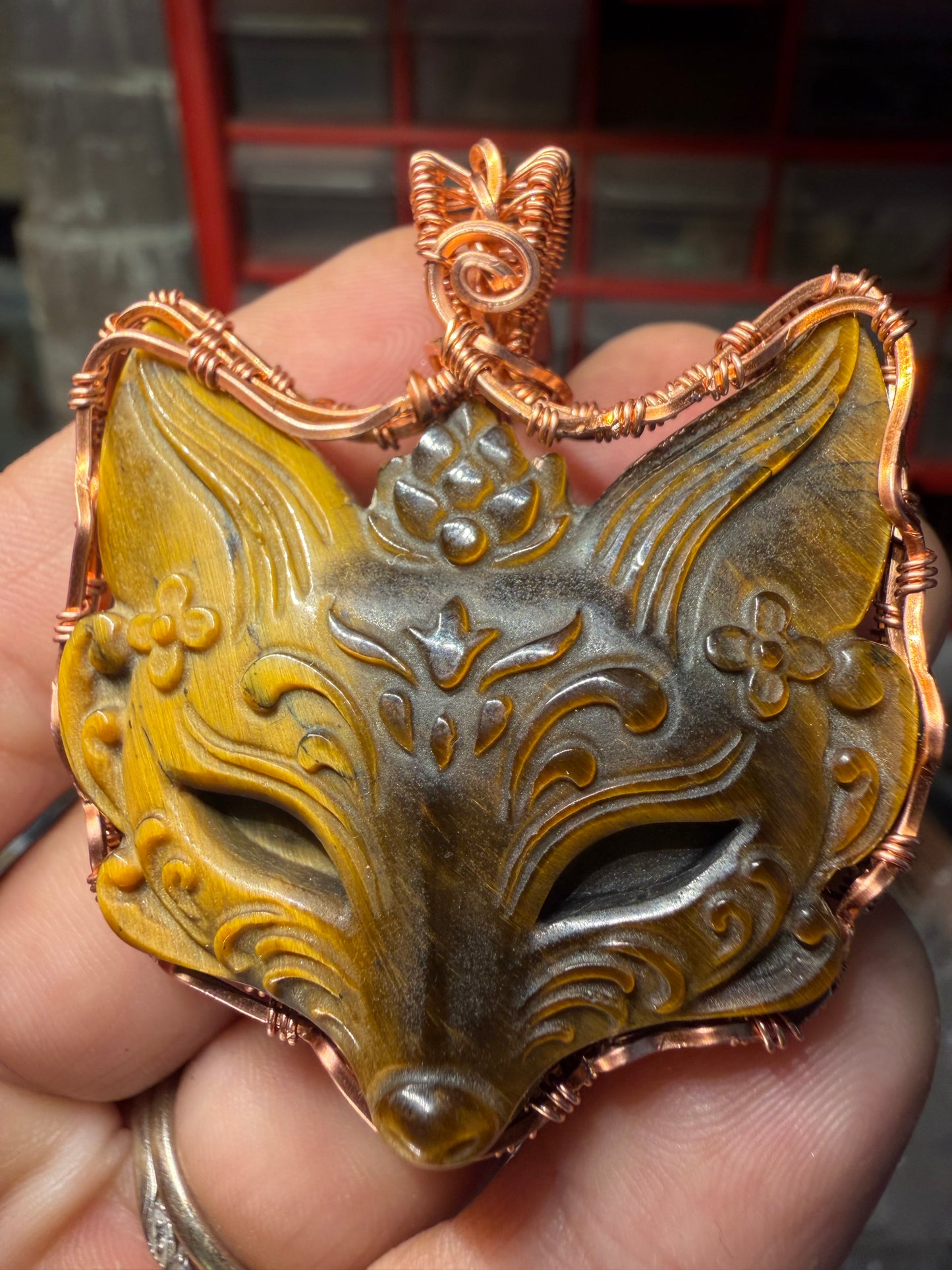Tigers eye fox cooper pendant