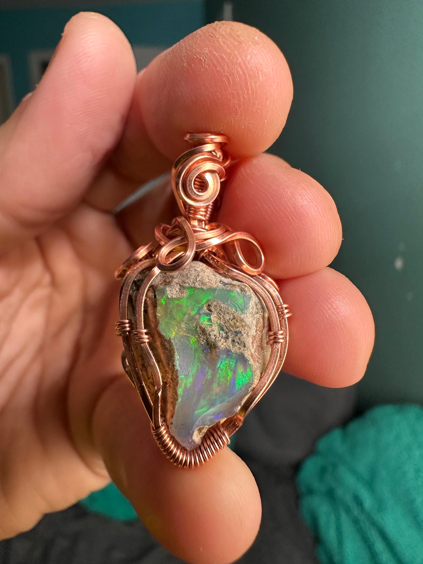 Rough opal copper pendant