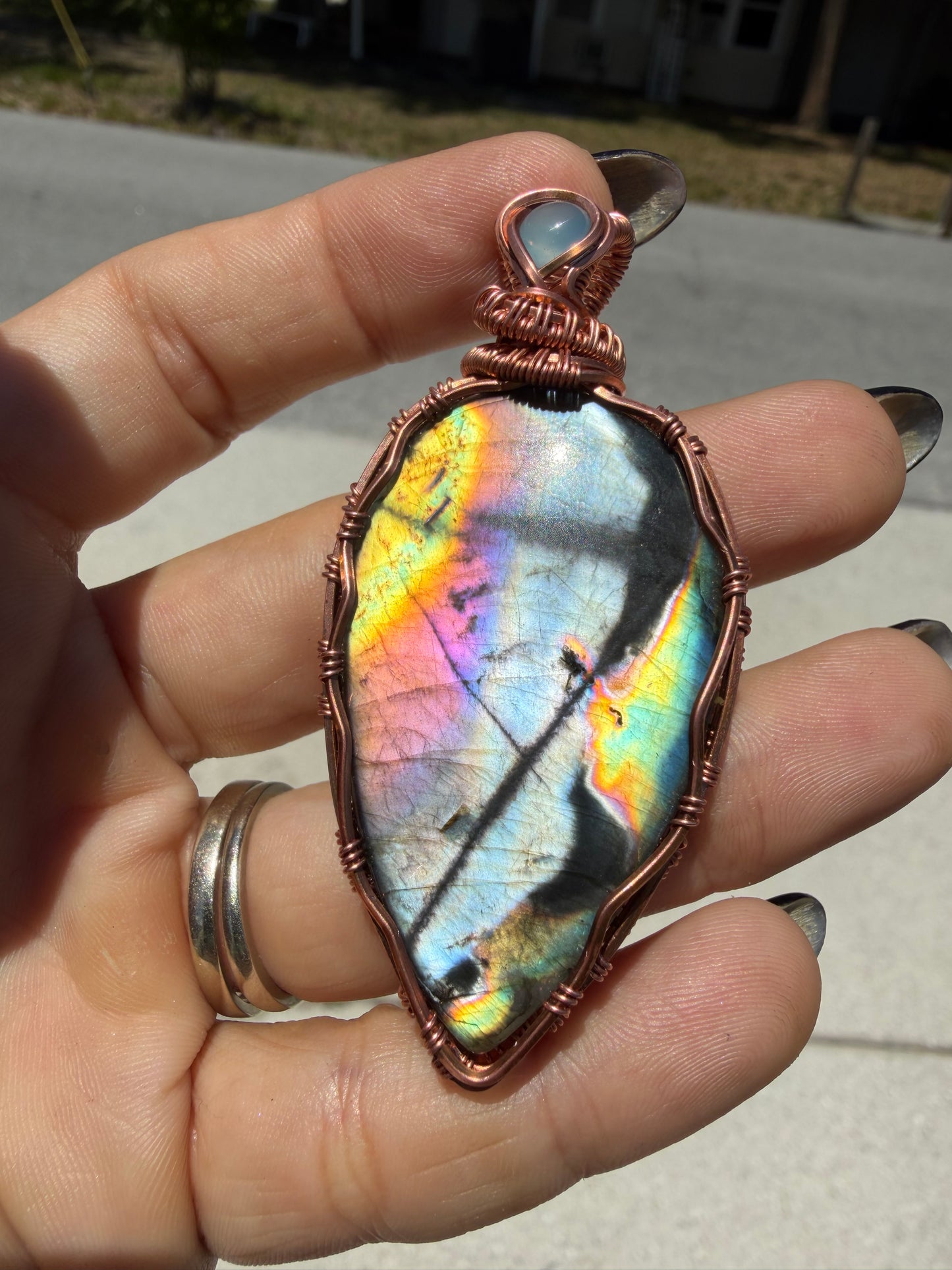 Spectrolite copper pendant