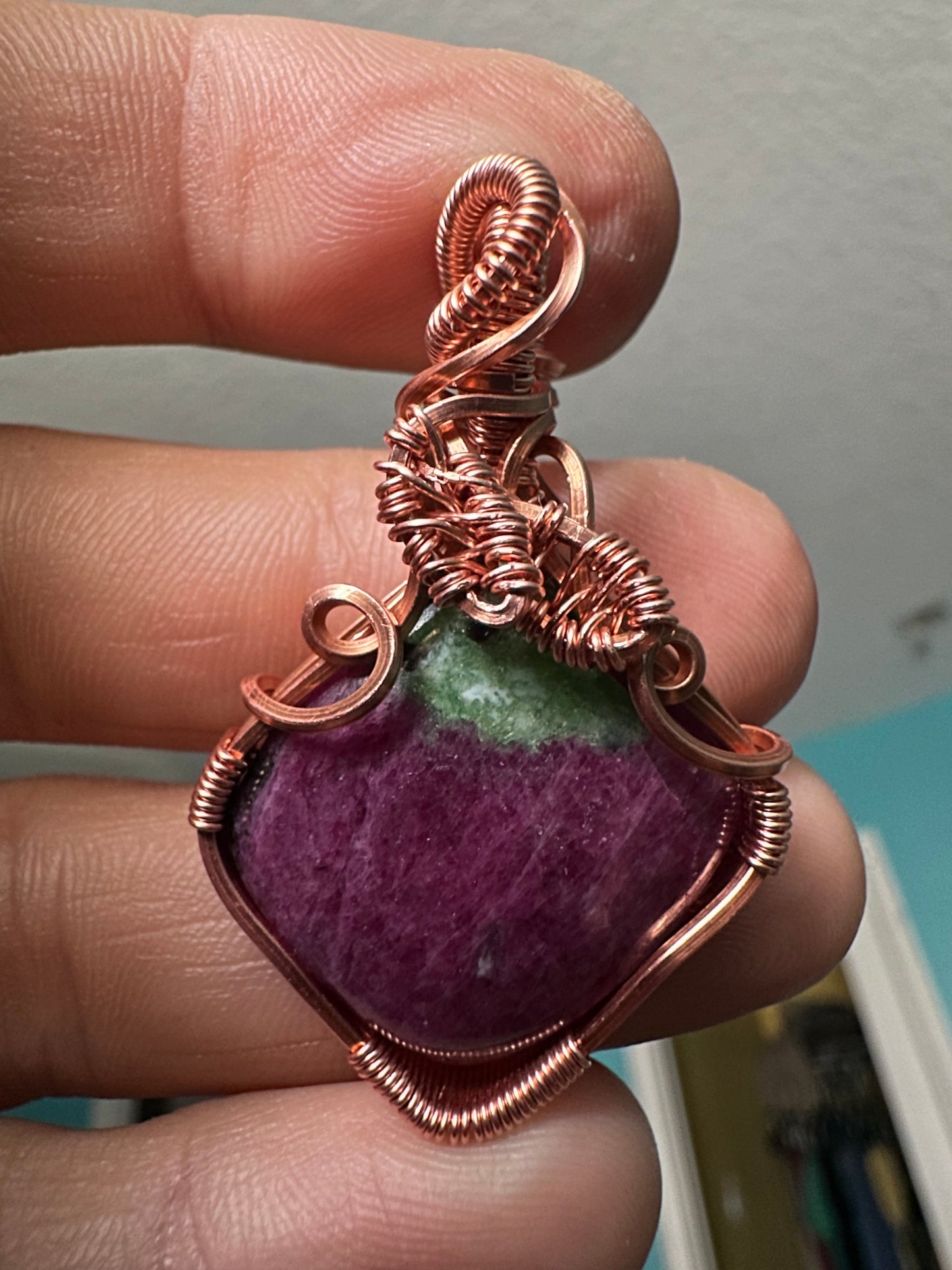 Ruby fuchsite copper pendant