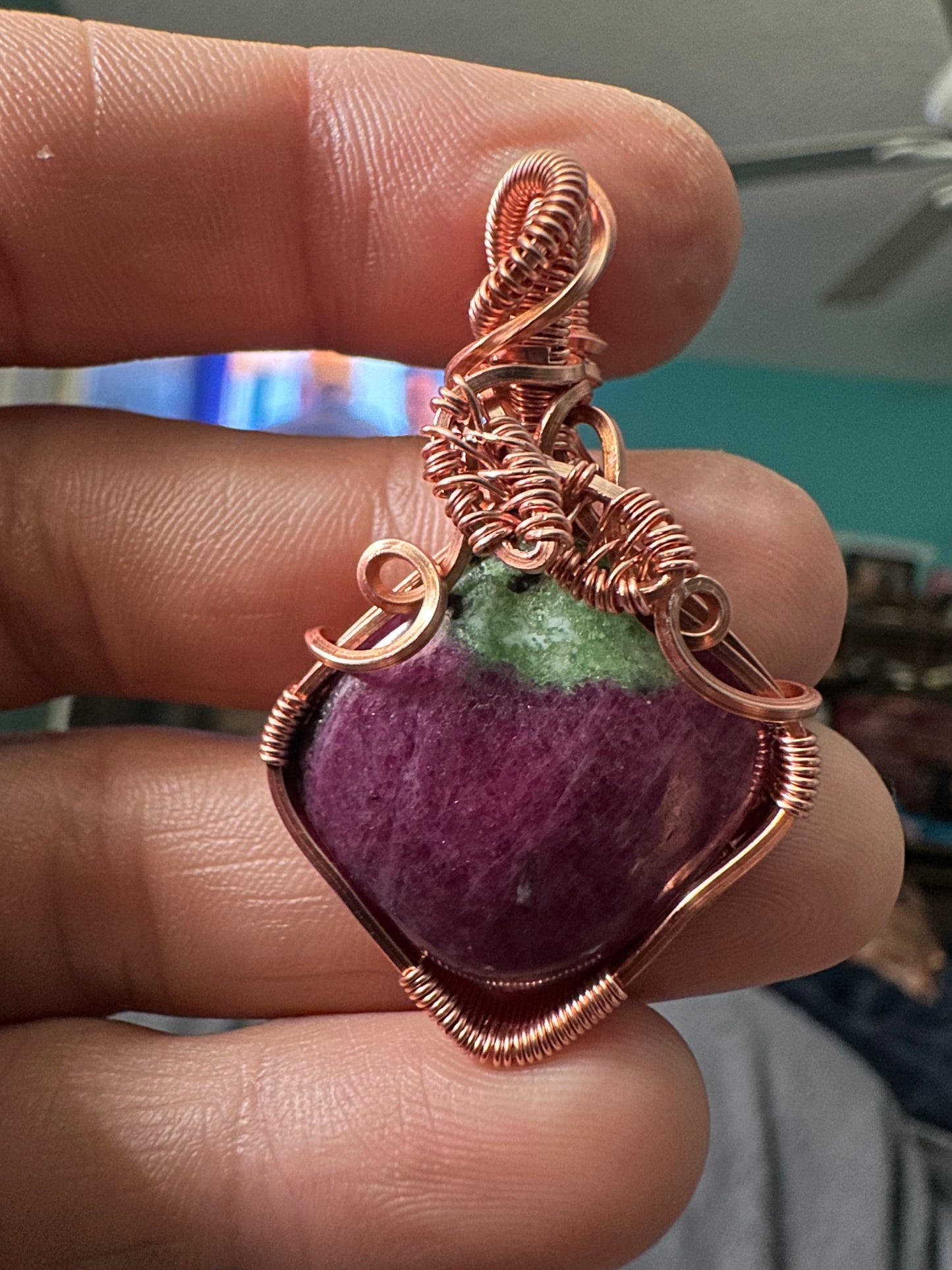 Ruby fuchsite copper pendant